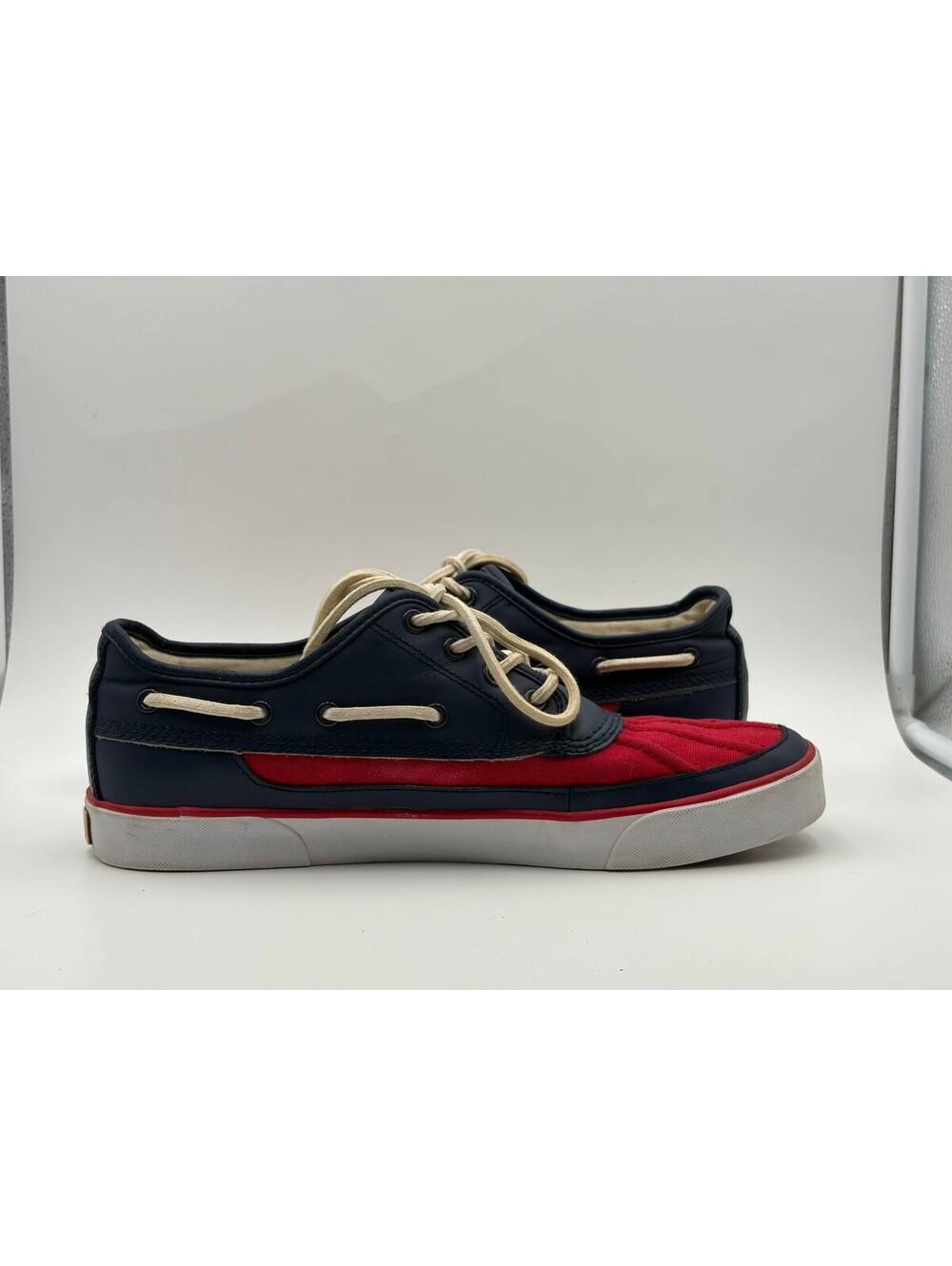 Polo Ralph Lauren Parkstone Low Mens 11.5 D Navy Red Leather Canvas Boat Shoes